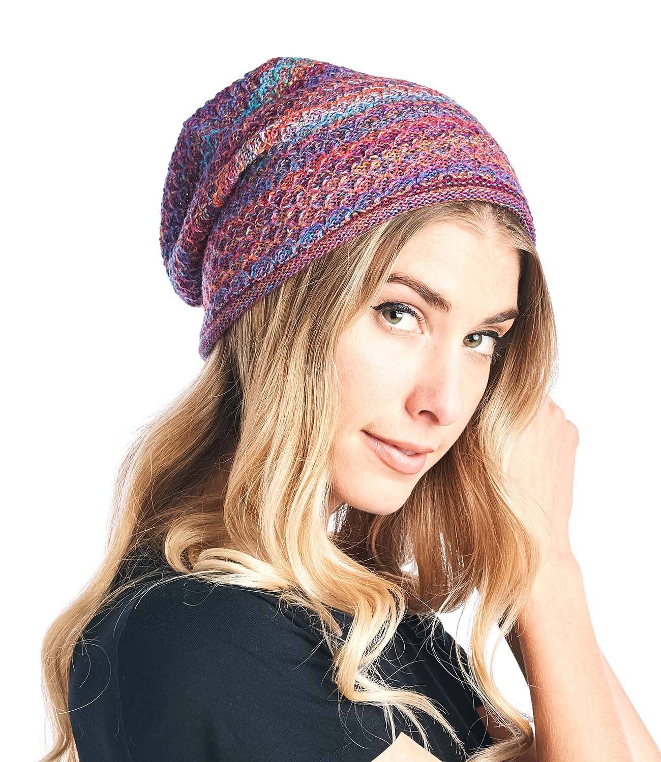 Unisex 100% Alpaca Hand Knit Winter Beanie Hat "Mosaic"